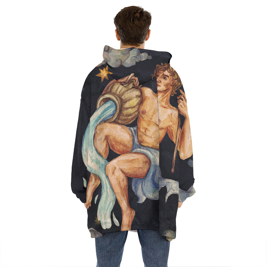 Watercolor Aquarius Zodiac Sign Print Hoodie Blanket