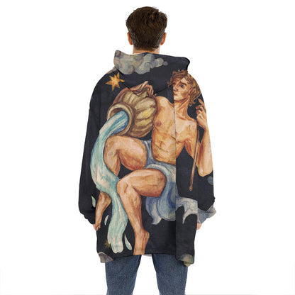Watercolor Aquarius Zodiac Sign Print Hoodie Blanket