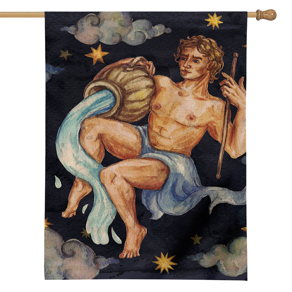 Watercolor Aquarius Zodiac Sign Print House Flag