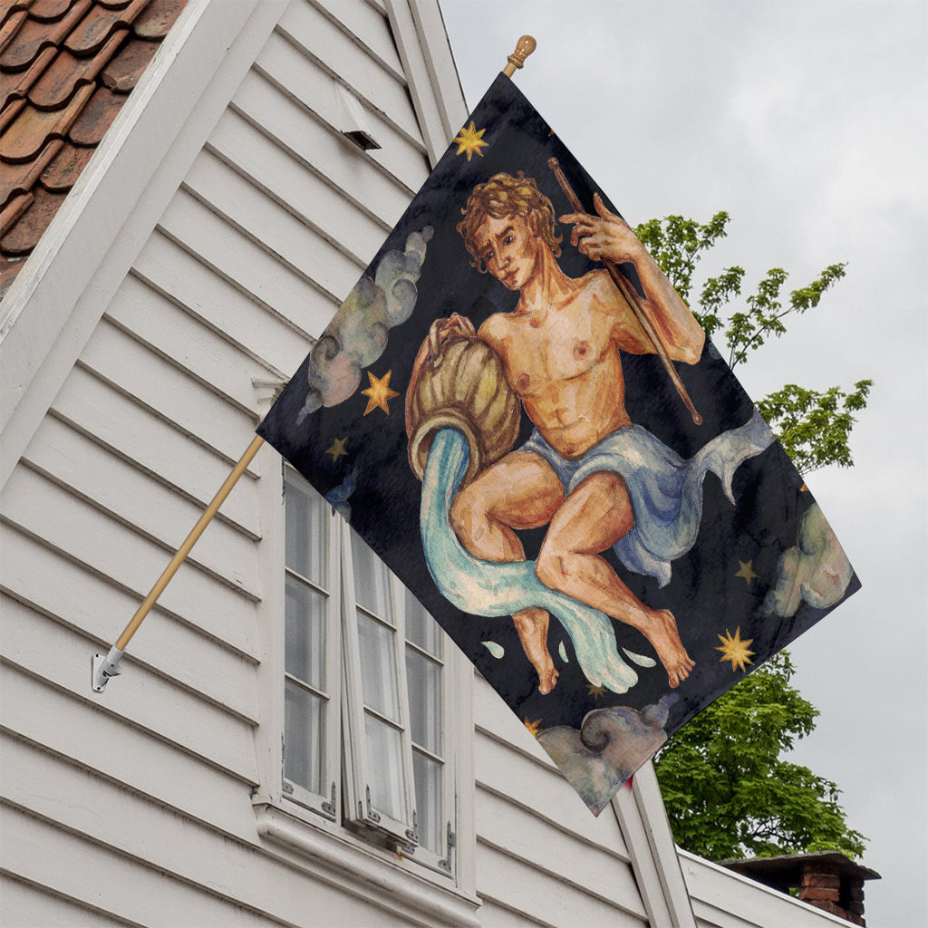 Watercolor Aquarius Zodiac Sign Print House Flag