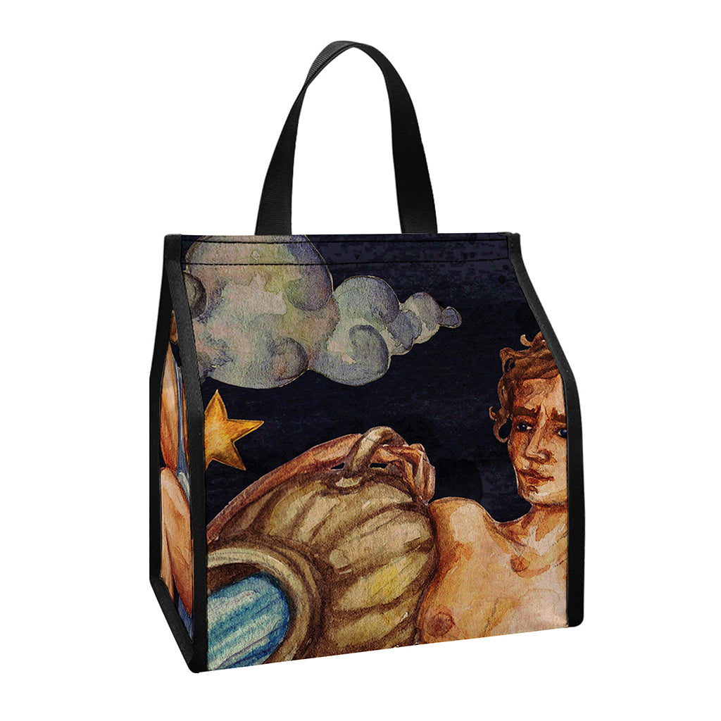Watercolor Aquarius Zodiac Sign Print Insulated Lunch Tote