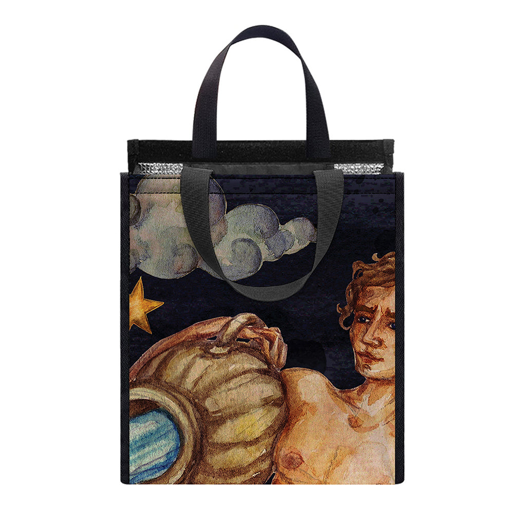 Watercolor Aquarius Zodiac Sign Print Insulated Lunch Tote