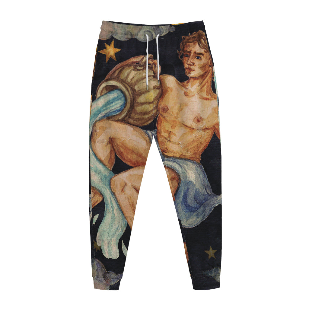 Watercolor Aquarius Zodiac Sign Print Jogger Pants