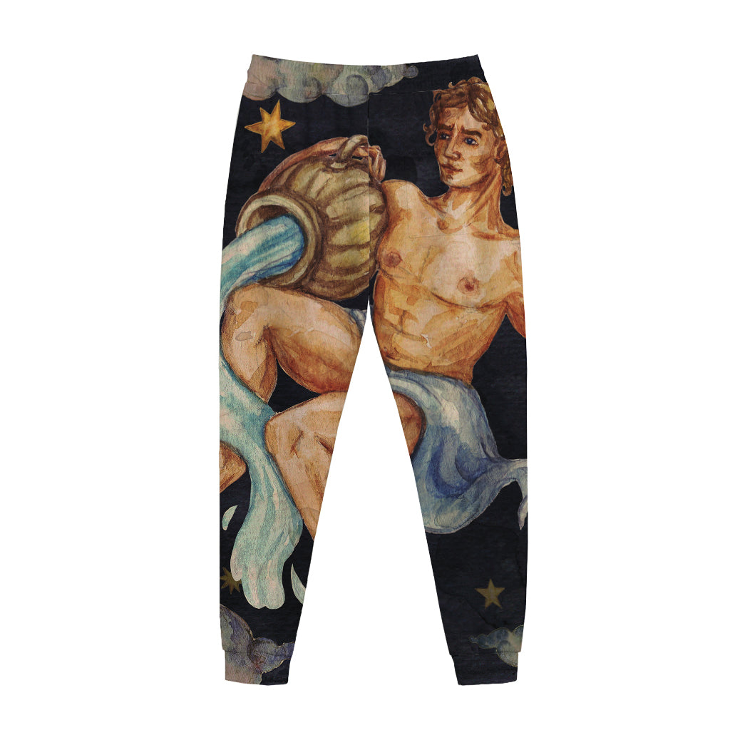 Watercolor Aquarius Zodiac Sign Print Jogger Pants