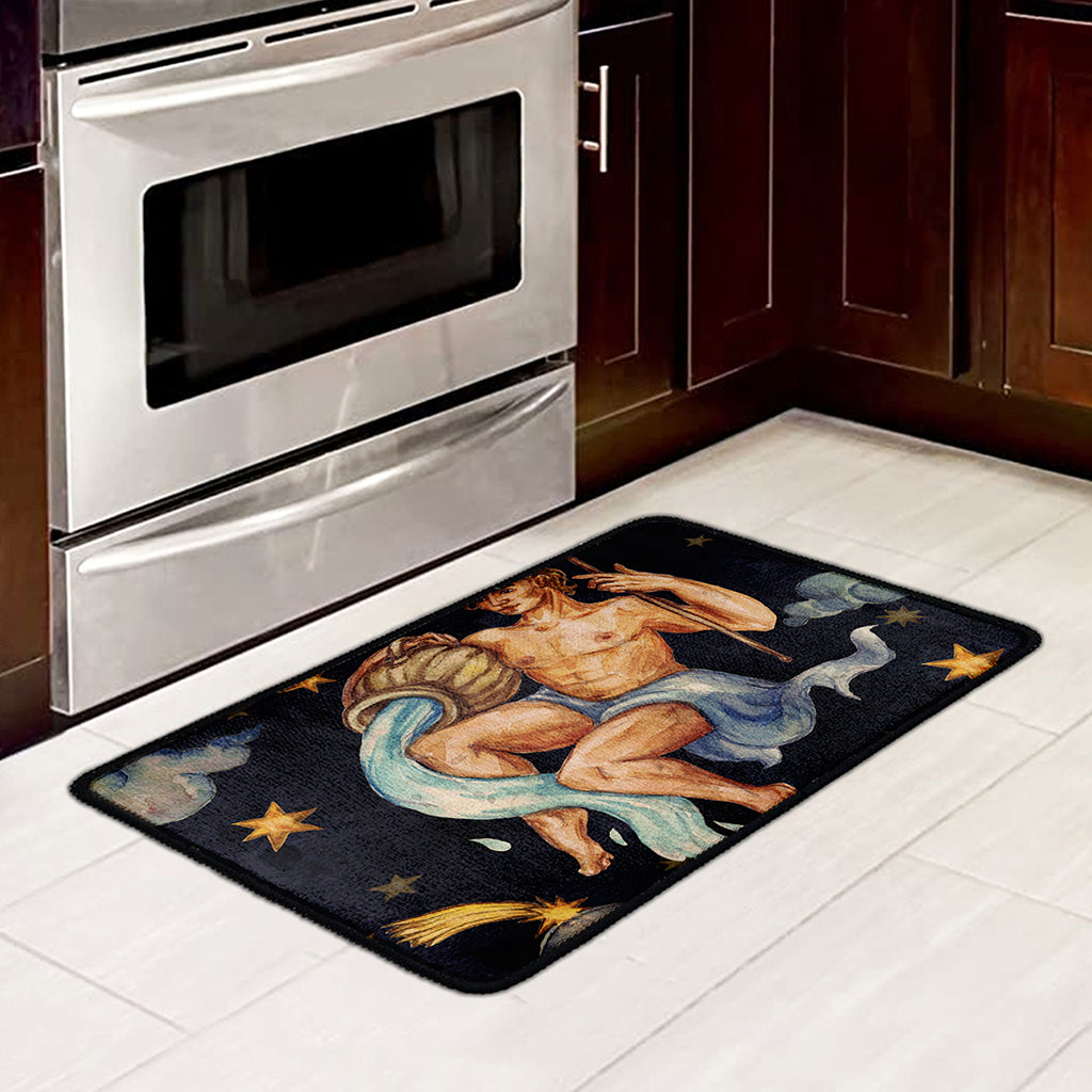 Watercolor Aquarius Zodiac Sign Print Kitchen Mat