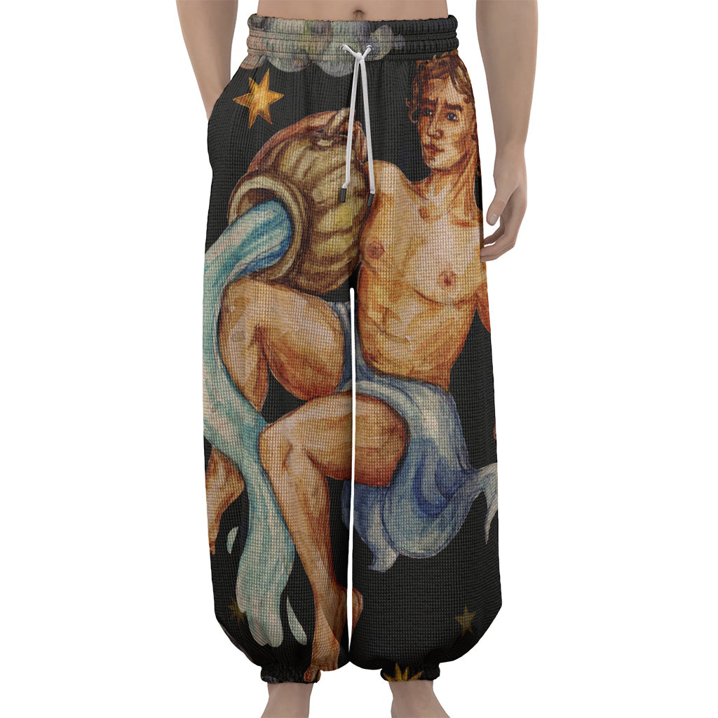 Watercolor Aquarius Zodiac Sign Print Lantern Pants