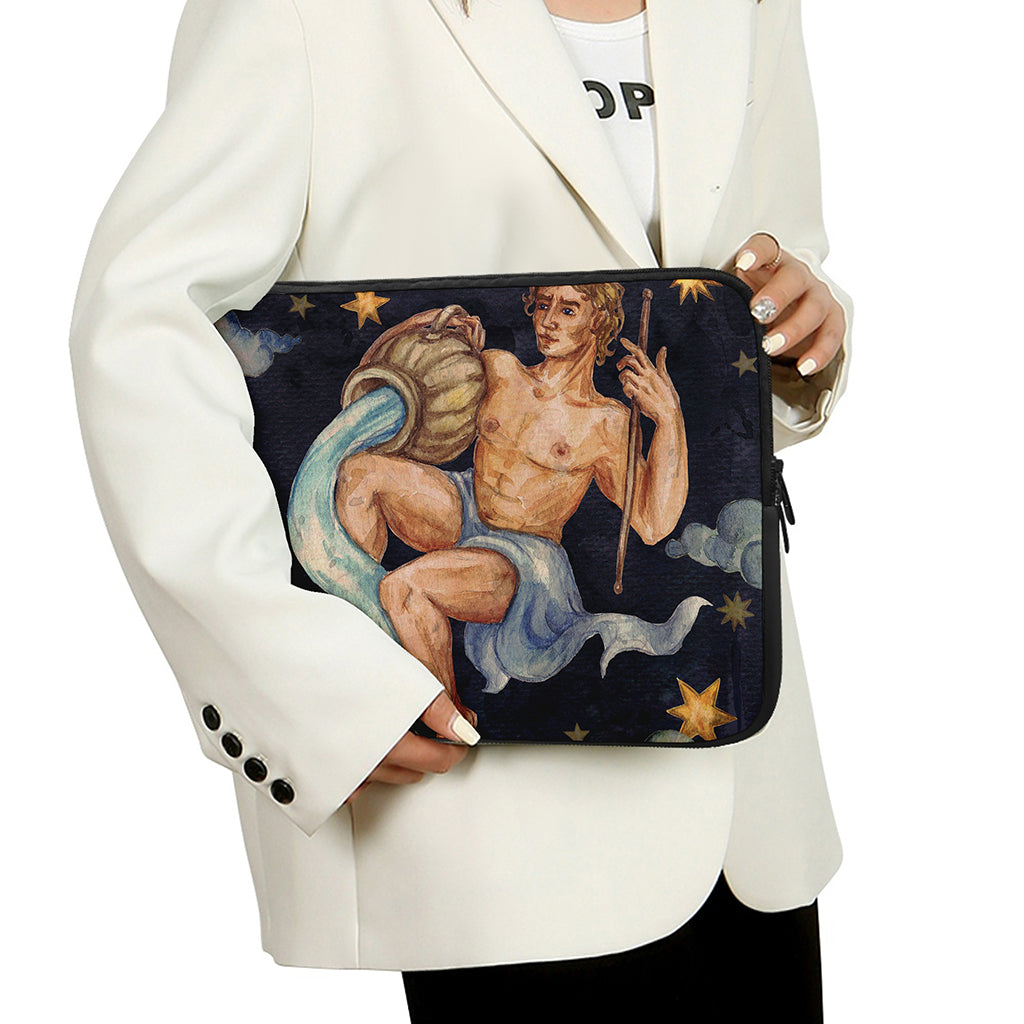 Watercolor Aquarius Zodiac Sign Print Laptop Sleeve