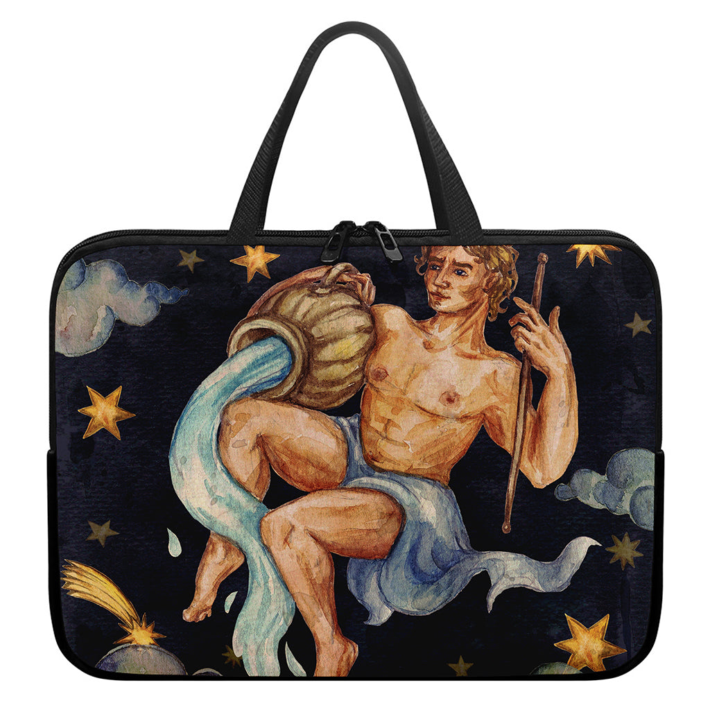 Watercolor Aquarius Zodiac Sign Print Laptop Sleeve With Handle