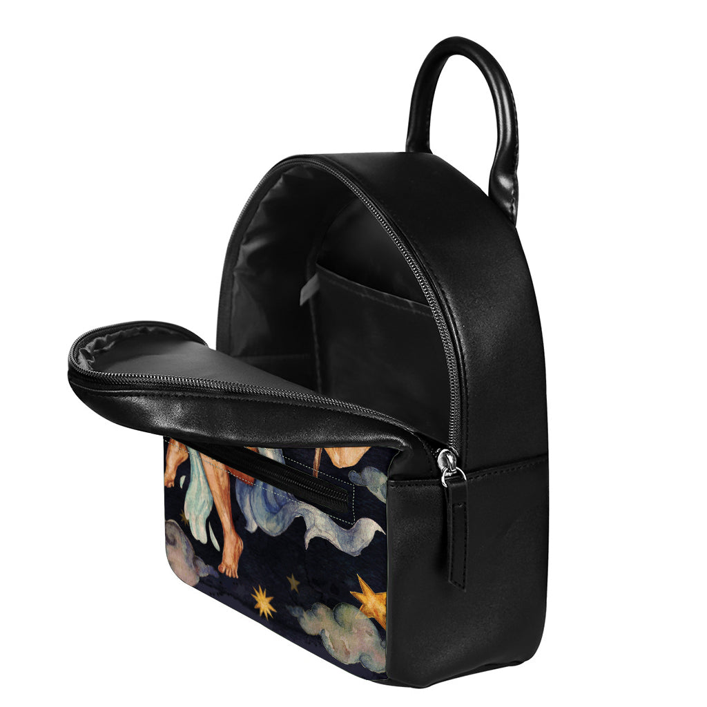 Watercolor Aquarius Zodiac Sign Print Leather Backpack