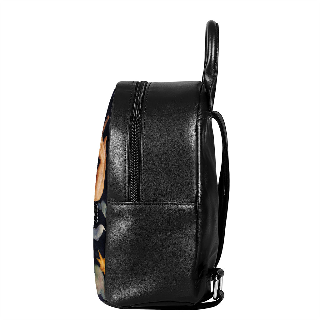 Watercolor Aquarius Zodiac Sign Print Leather Backpack