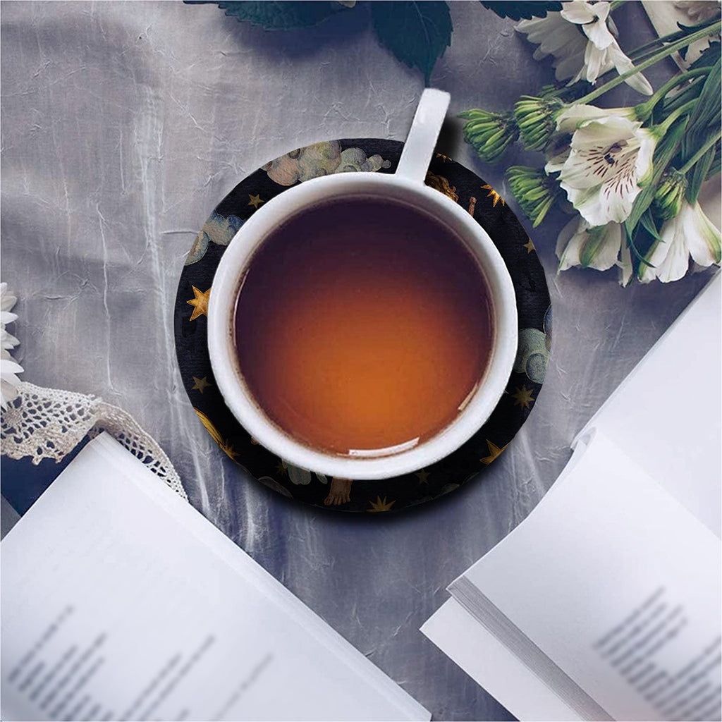 Watercolor Aquarius Zodiac Sign Print Leather Coaster Set