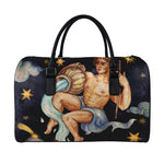 Watercolor Aquarius Zodiac Sign Print Leather Duffle Bag