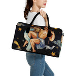 Watercolor Aquarius Zodiac Sign Print Leather Duffle Bag