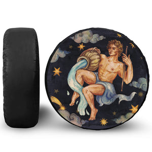 Watercolor Aquarius Zodiac Sign Print Leather Spare Tire Cover