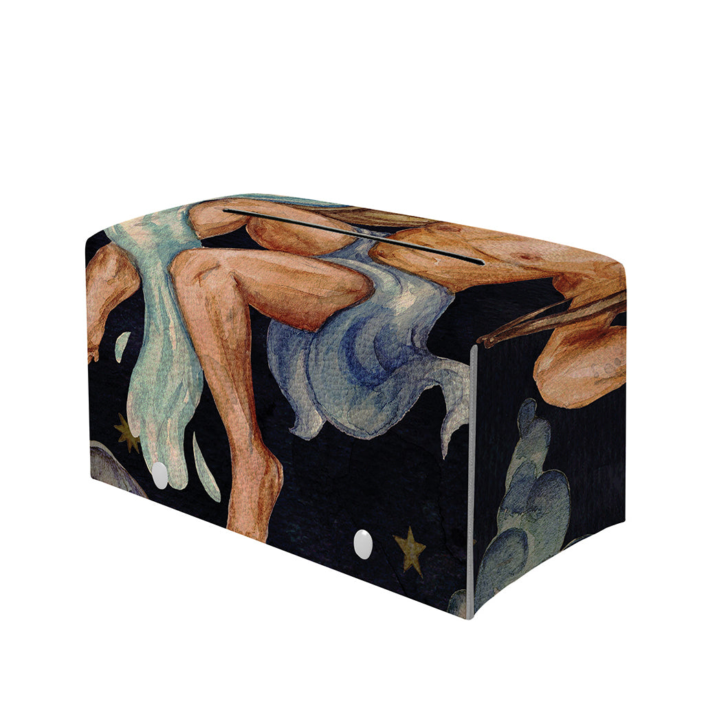 Watercolor Aquarius Zodiac Sign Print Leather Tissue Box Cover