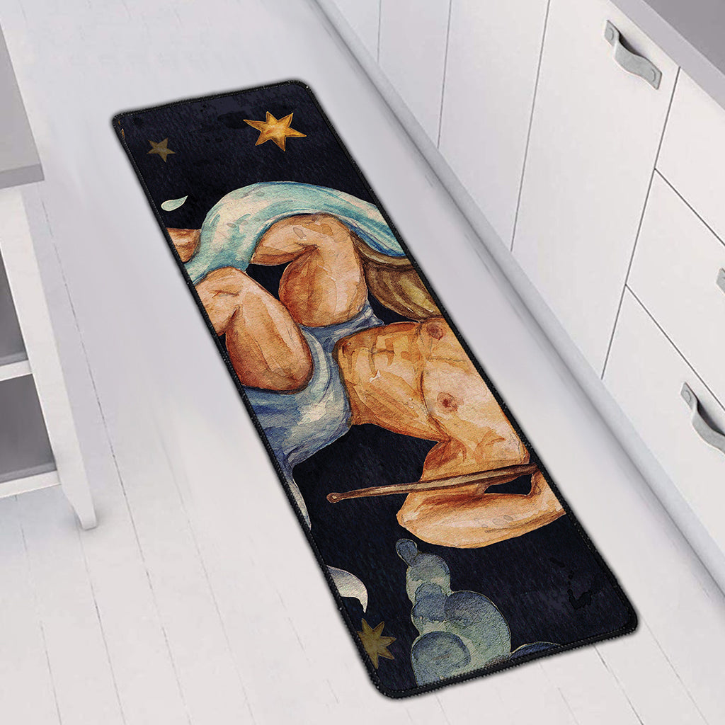 Watercolor Aquarius Zodiac Sign Print Long Kitchen Mat
