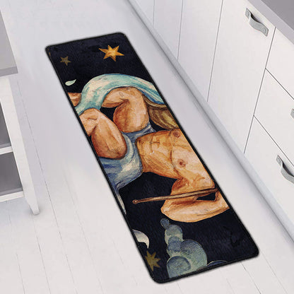 Watercolor Aquarius Zodiac Sign Print Long Kitchen Mat