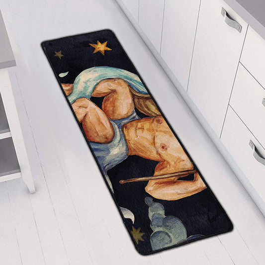 Watercolor Aquarius Zodiac Sign Print Long Kitchen Mat