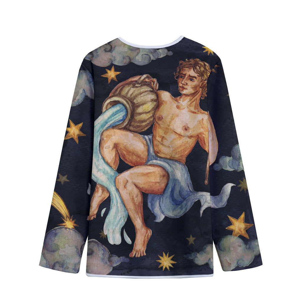 Watercolor Aquarius Zodiac Sign Print Long Sleeve Short Coat