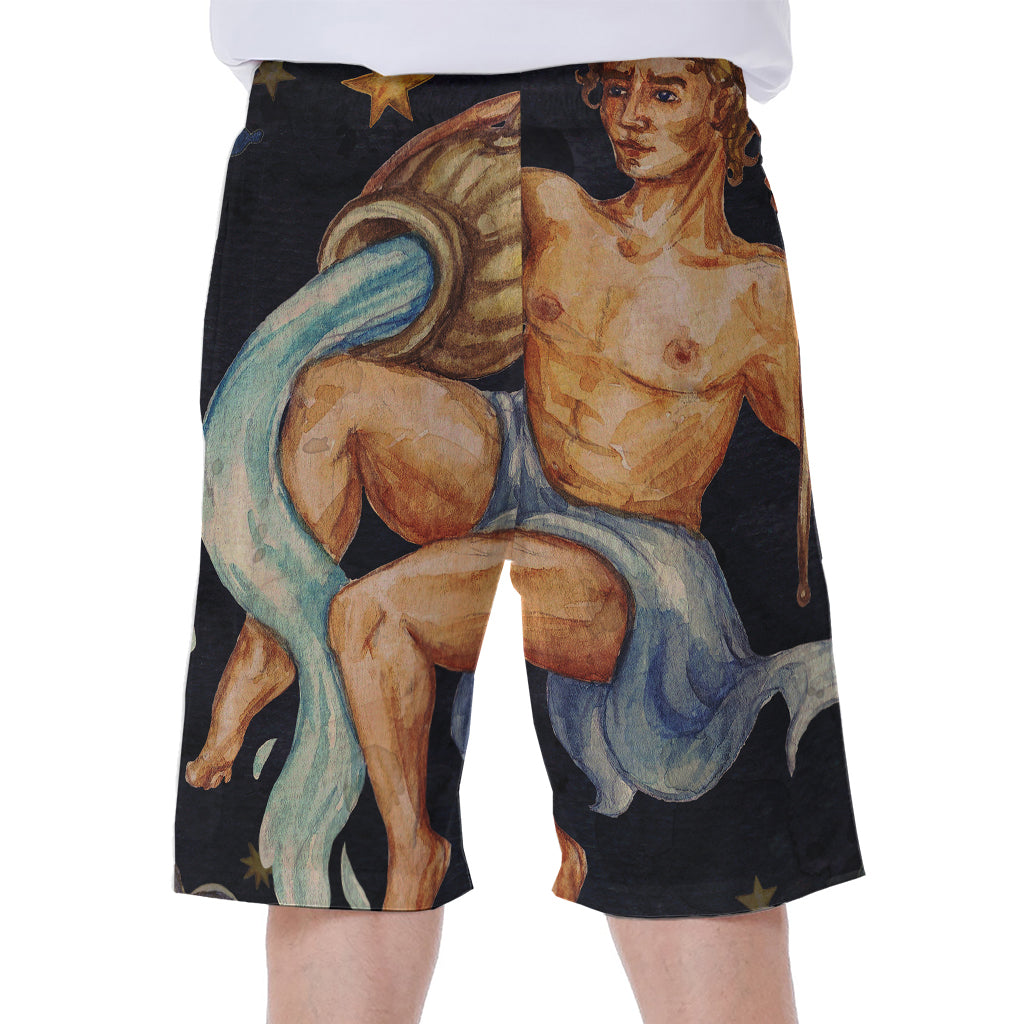 Watercolor Aquarius Zodiac Sign Print Men's Beach Shorts