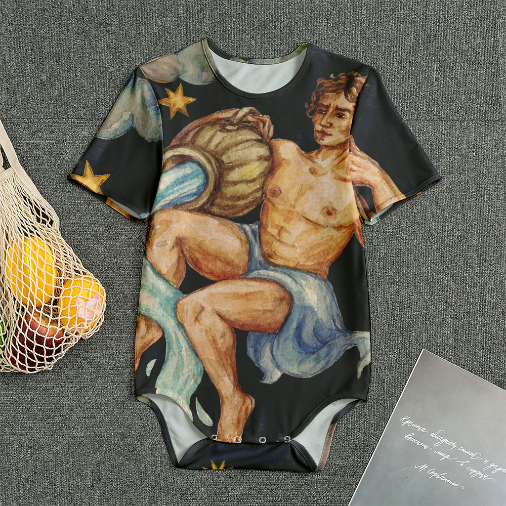 Watercolor Aquarius Zodiac Sign Print Men's Bodysuit