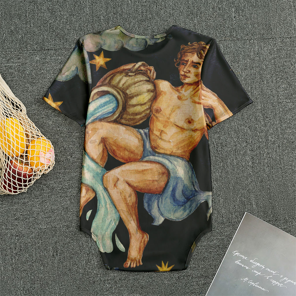 Watercolor Aquarius Zodiac Sign Print Men's Bodysuit
