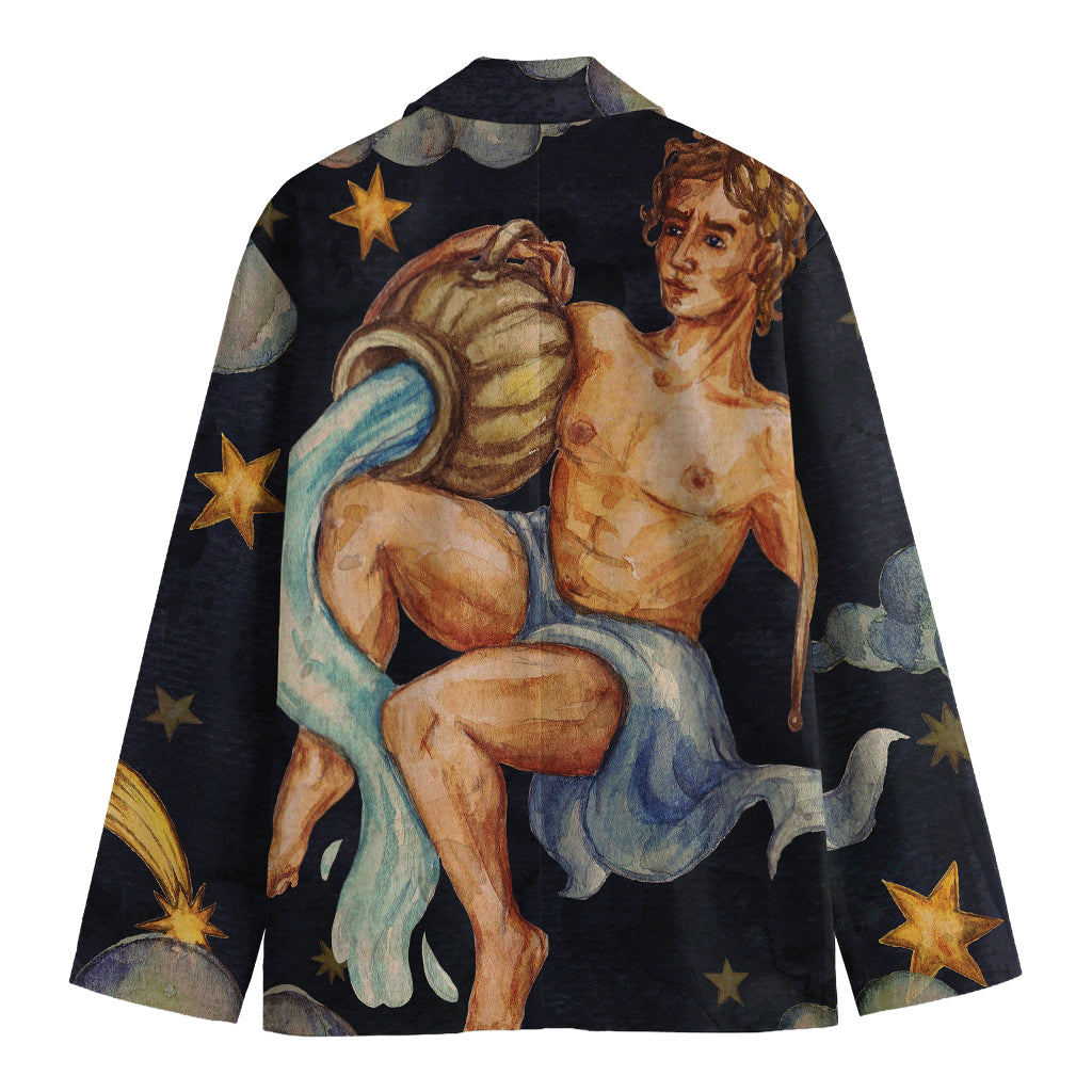 Watercolor Aquarius Zodiac Sign Print Men's Cotton Blazer