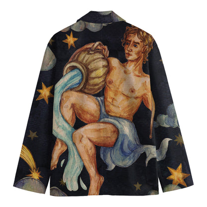 Watercolor Aquarius Zodiac Sign Print Men's Cotton Blazer