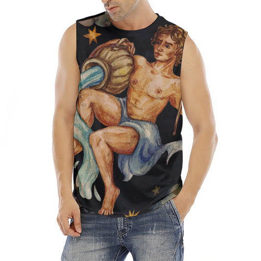 Watercolor Aquarius Zodiac Sign Print Men's Fitness Tank Top