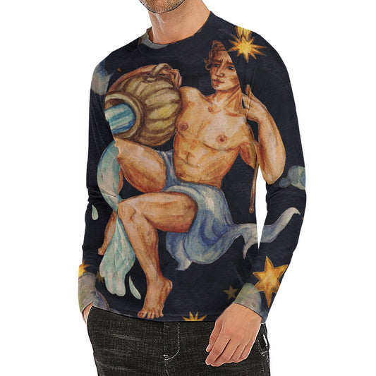 Watercolor Aquarius Zodiac Sign Print Men's Long Sleeve Rash Guard