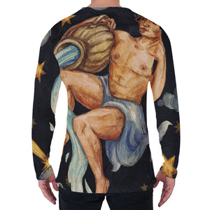 Watercolor Aquarius Zodiac Sign Print Men's Long Sleeve T-Shirt