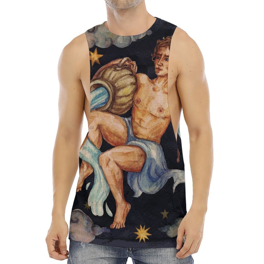 Watercolor Aquarius Zodiac Sign Print Men's Muscle Tank Top