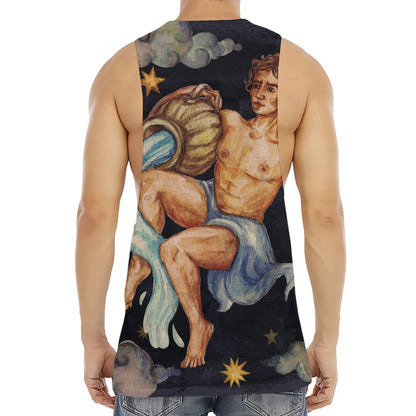 Watercolor Aquarius Zodiac Sign Print Men's Muscle Tank Top