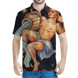 Watercolor Aquarius Zodiac Sign Print Men's Polo Shirt