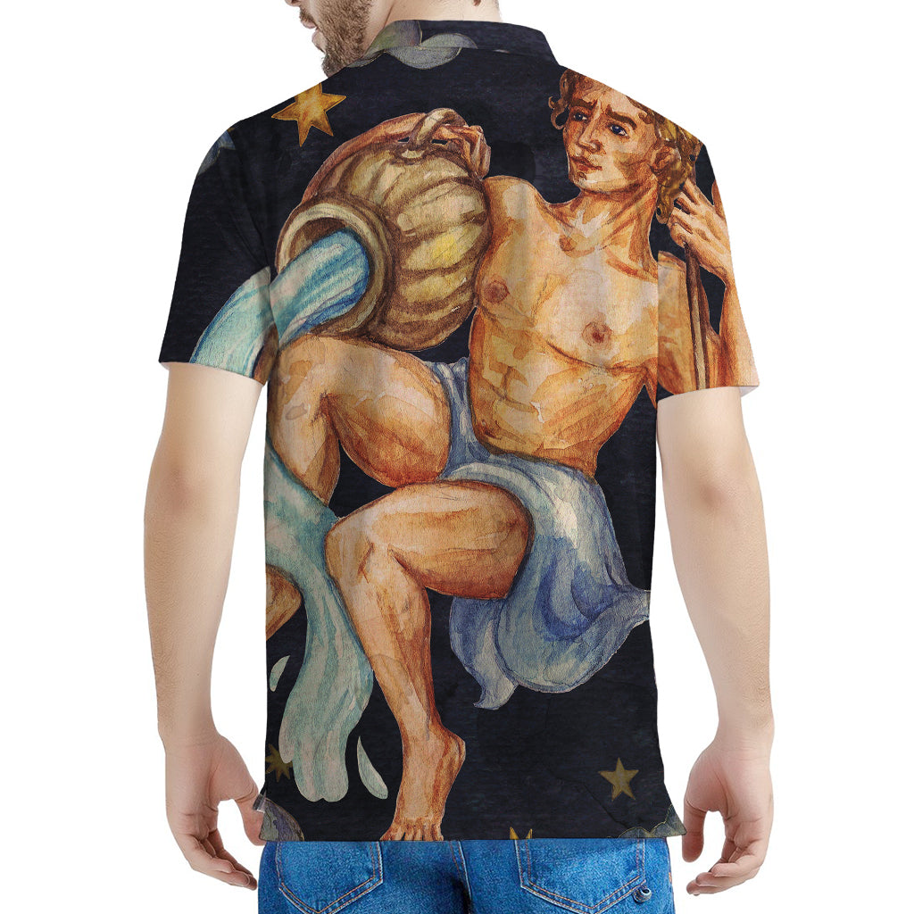 Watercolor Aquarius Zodiac Sign Print Men's Polo Shirt