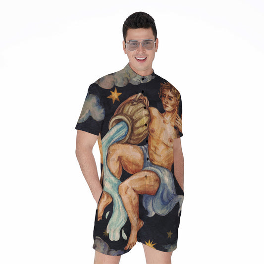 Watercolor Aquarius Zodiac Sign Print Men's Rompers