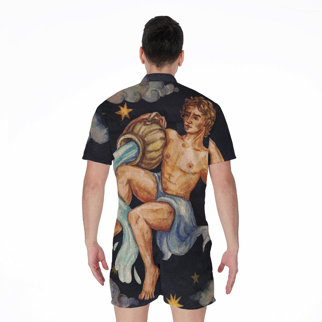 Watercolor Aquarius Zodiac Sign Print Men's Rompers