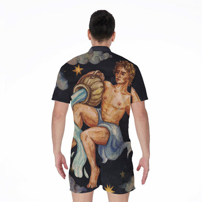 Watercolor Aquarius Zodiac Sign Print Men's Rompers