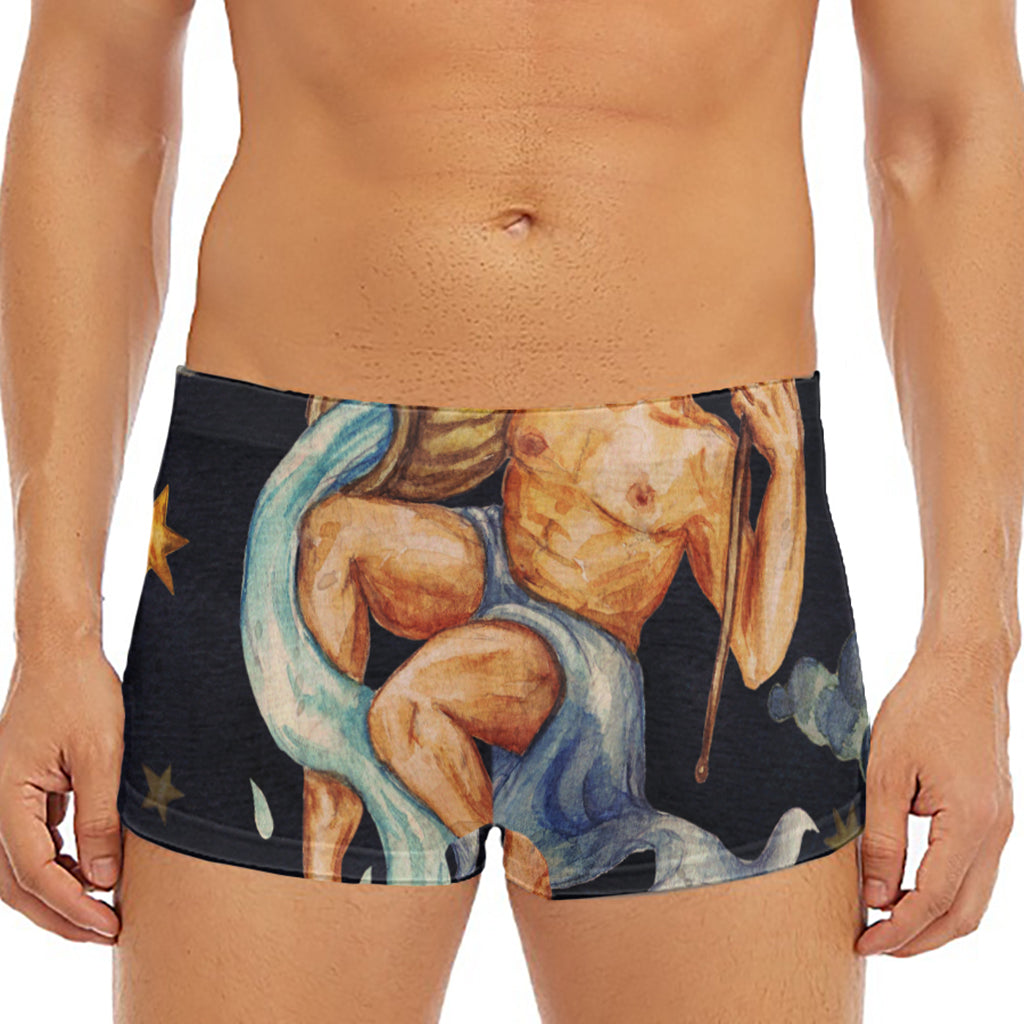 Watercolor Aquarius Zodiac Sign Print Men's Short Boxer Briefs