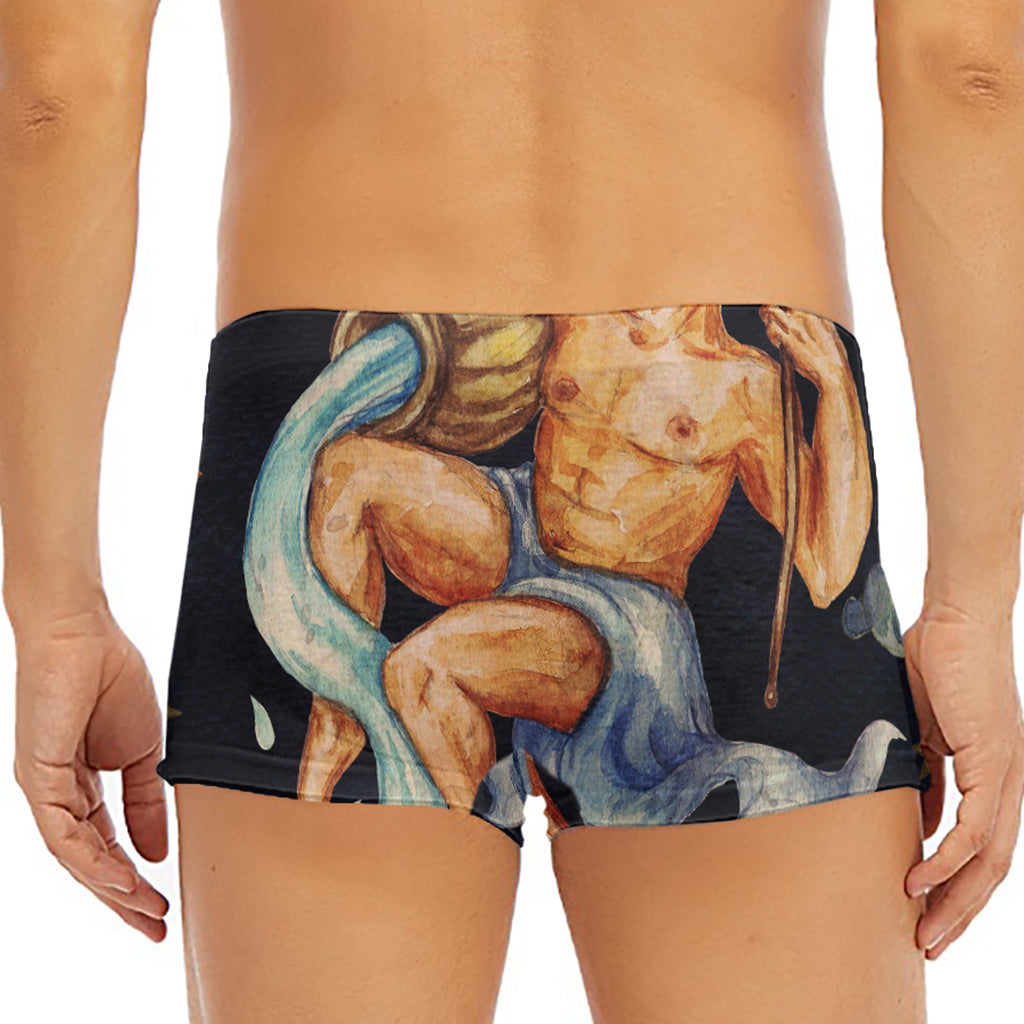 Watercolor Aquarius Zodiac Sign Print Men's Short Boxer Briefs