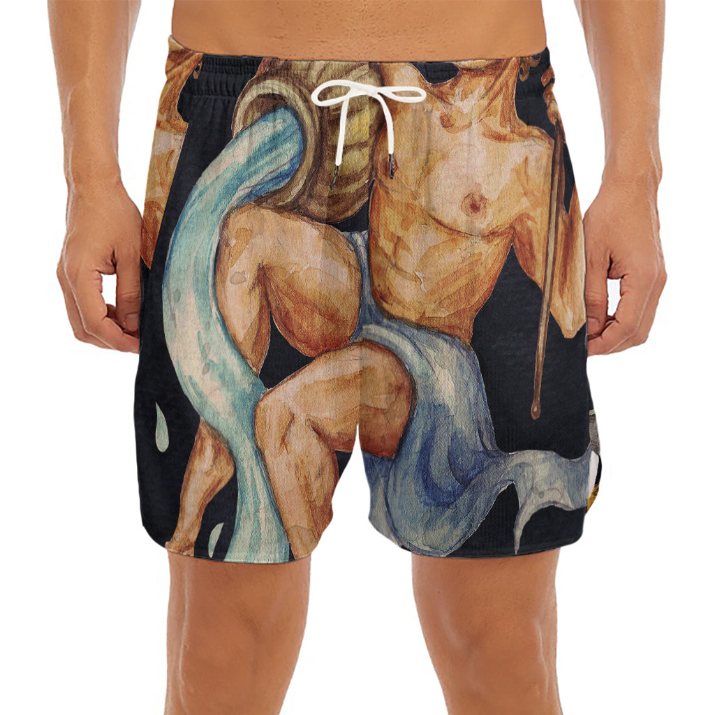 Watercolor Aquarius Zodiac Sign Print Men's Split Running Shorts