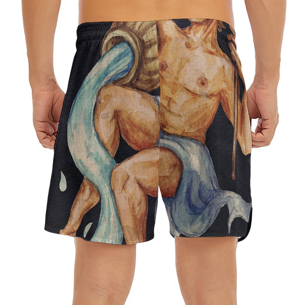 Watercolor Aquarius Zodiac Sign Print Men's Split Running Shorts