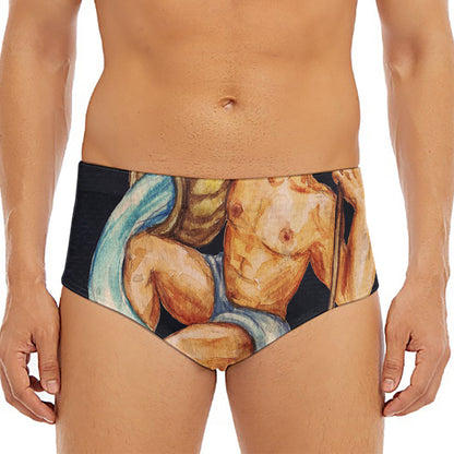 Watercolor Aquarius Zodiac Sign Print Men's Triangle Swim Briefs