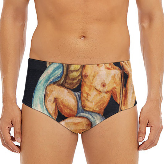 Watercolor Aquarius Zodiac Sign Print Men's Triangle Swim Briefs