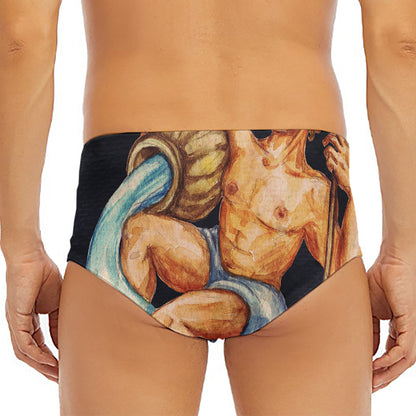 Watercolor Aquarius Zodiac Sign Print Men's Triangle Swim Briefs