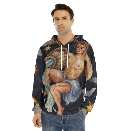 Watercolor Aquarius Zodiac Sign Print Men's Velvet Pullover Hoodie