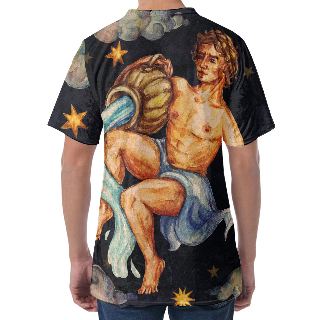 Watercolor Aquarius Zodiac Sign Print Men's Velvet T-Shirt