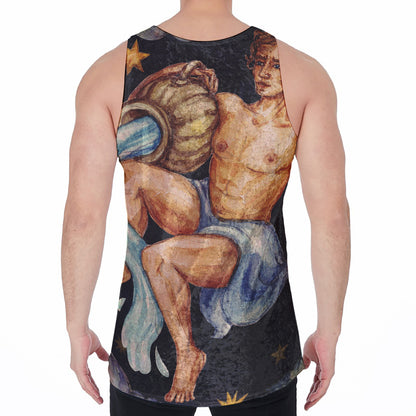 Watercolor Aquarius Zodiac Sign Print Men's Velvet Tank Top
