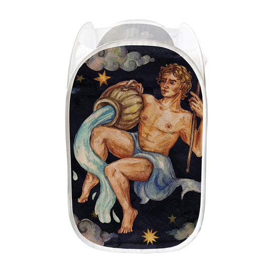 Watercolor Aquarius Zodiac Sign Print Mesh Laundry Hamper