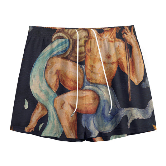 Watercolor Aquarius Zodiac Sign Print Mesh Shorts